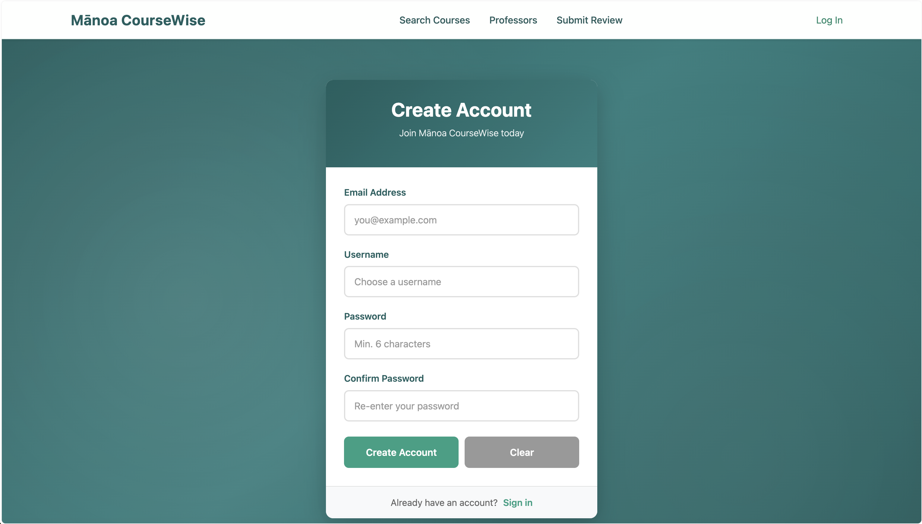 Sign Up Page