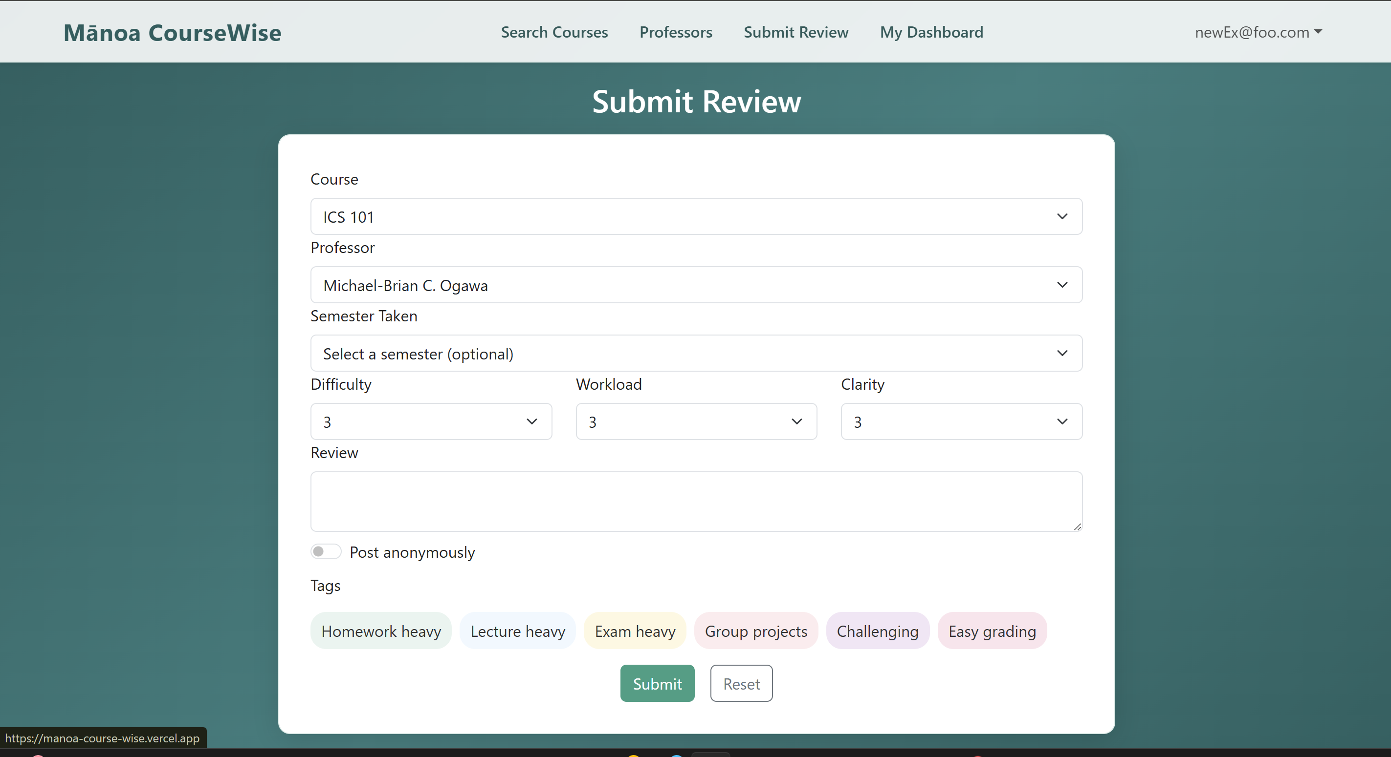Submit Review Page